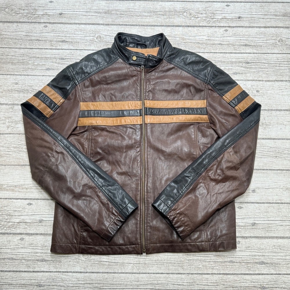 Danier Leather Jacket Men's Large Brown Cafe Racer Motorcycle Biker Streetwear